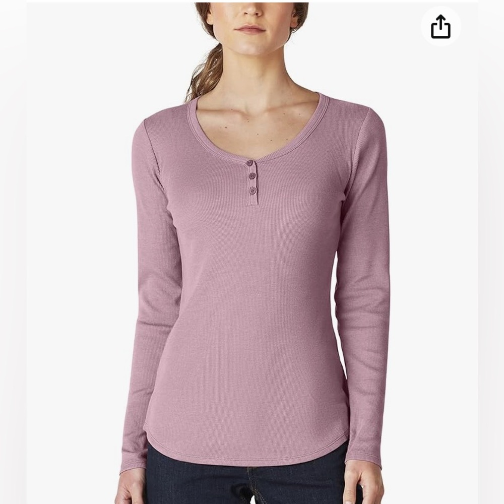 Dickies Women's Long-Sleeve 3-Button Henley Shirt - Dusky Orchid